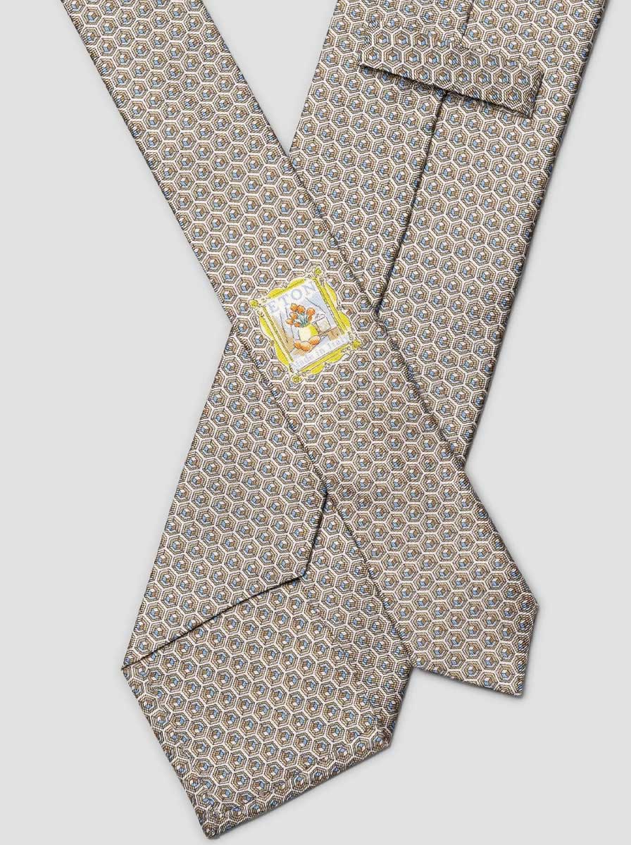 Eton Ties Eton - Geometric Printed Beige Silk Tie