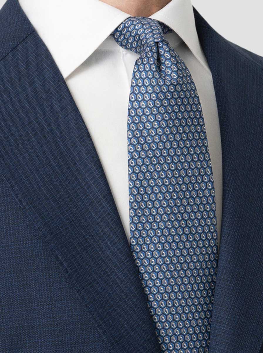 Eton Ties Eton - Geometric Printed Blue Silk Tie