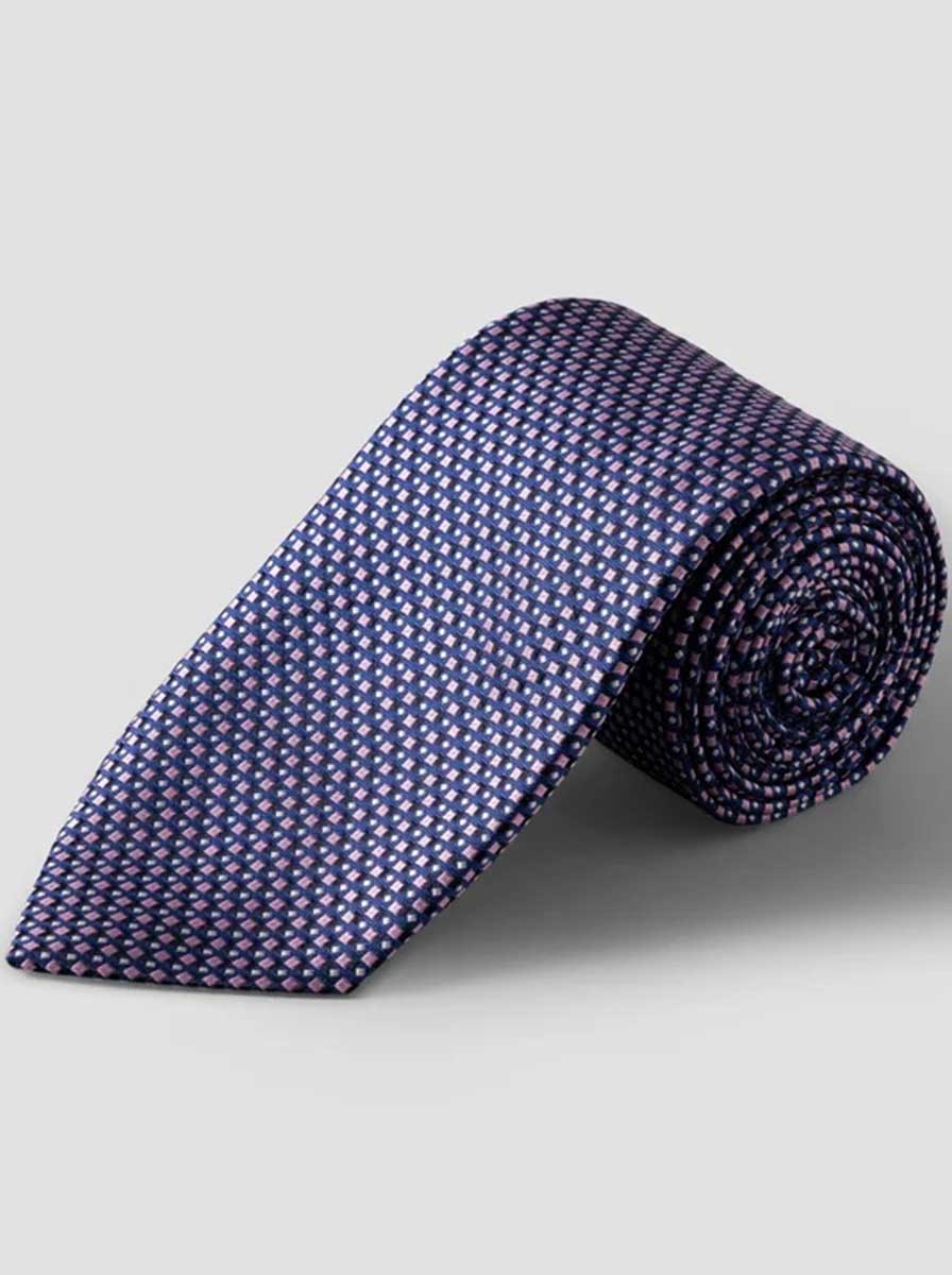 Eton Ties Eton - Geometric Woven Silk Blue/Pink Tie