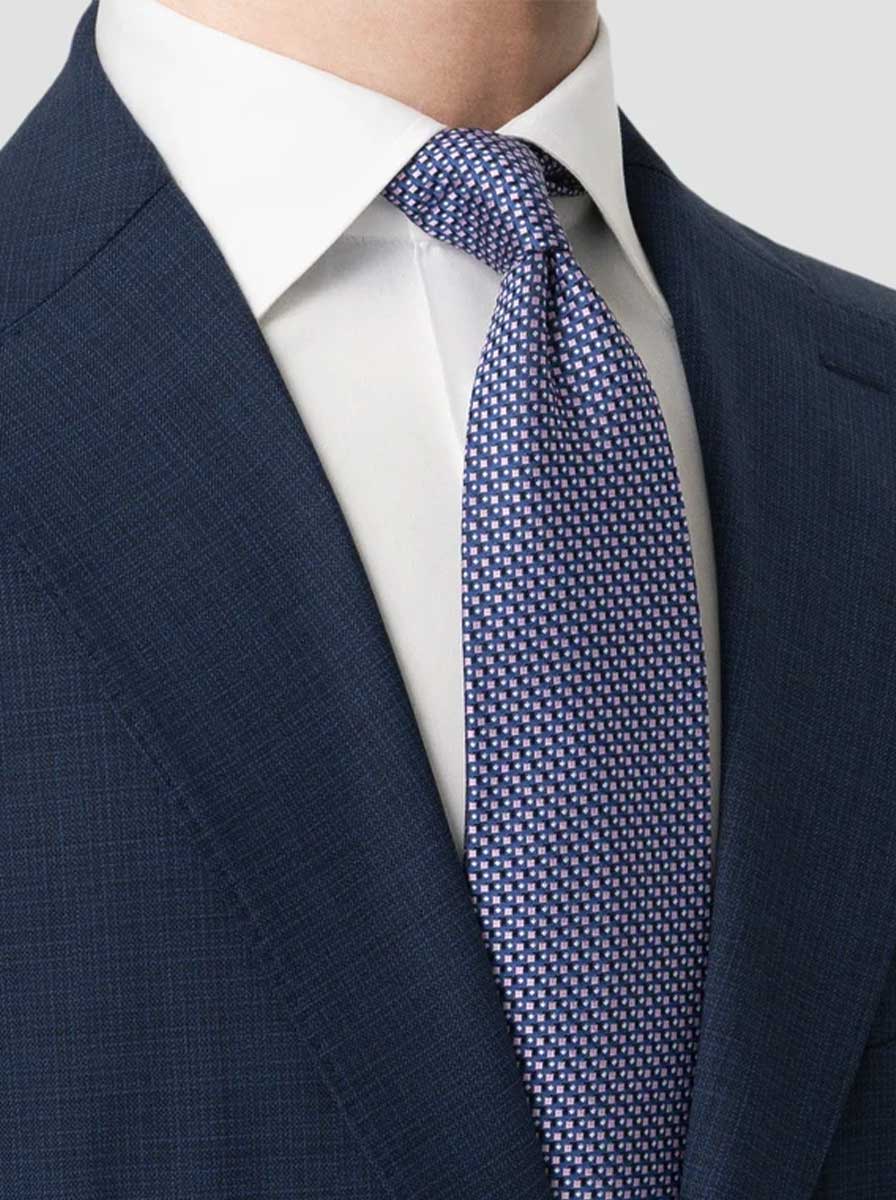 Eton Ties Eton - Geometric Woven Silk Blue/Pink Tie