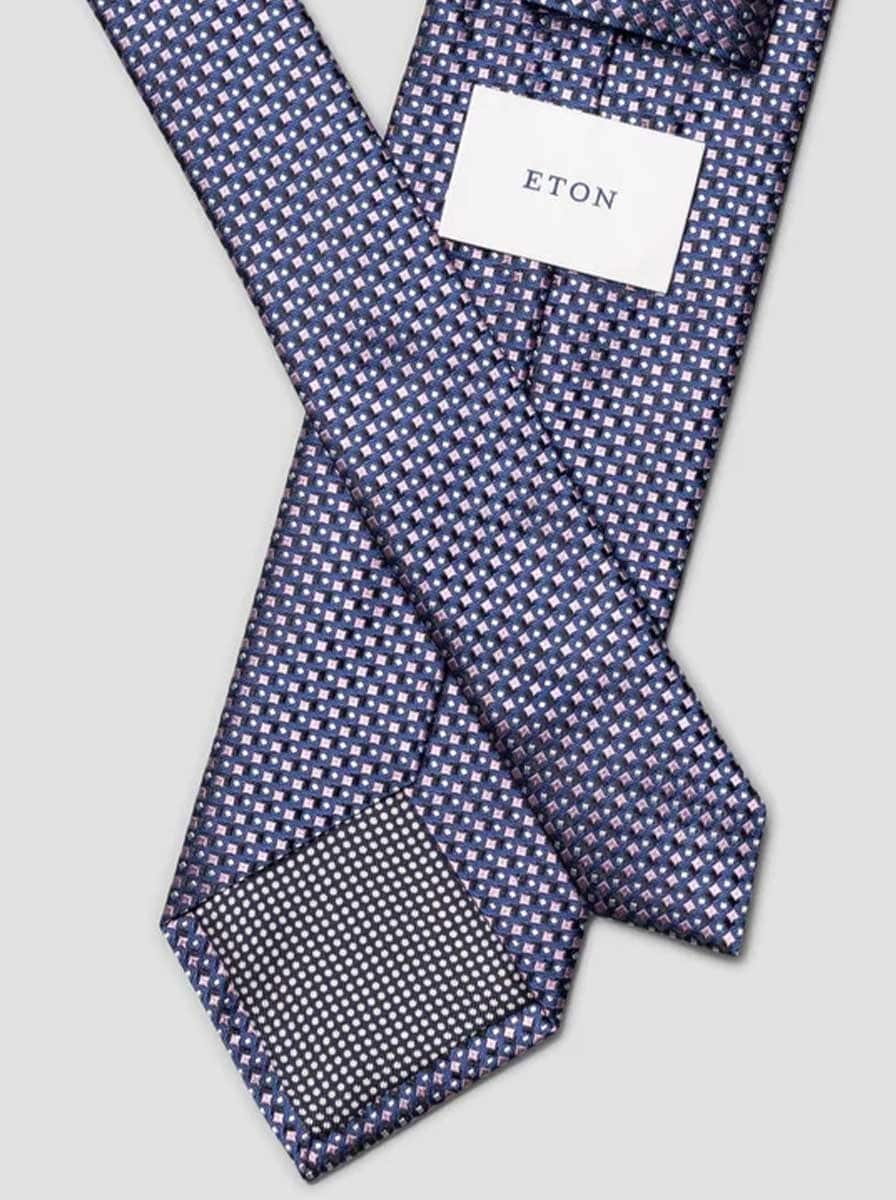 Eton Ties Eton - Geometric Woven Silk Blue/Pink Tie