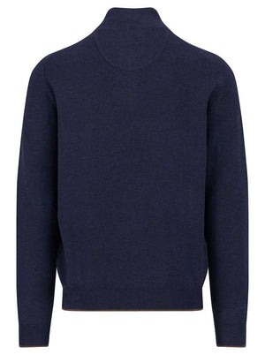 Fynch Hatton Knitwear & Jumpers Fynch Hatton - 1/4 Zip & Button Cotton Navy Jumper