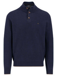 Fynch Hatton Knitwear & Jumpers Fynch Hatton - 1/4 Zip & Button Cotton Navy Jumper