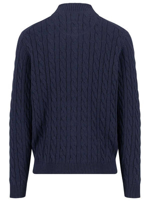 Fynch Hatton Knitwear & Jumpers Fynch Hatton - 1/4 Zip Cotton Cable Knit Navy Jumper