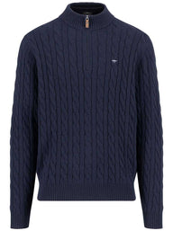 Fynch Hatton Knitwear & Jumpers Fynch Hatton - 1/4 Zip Cotton Cable Knit Navy Jumper