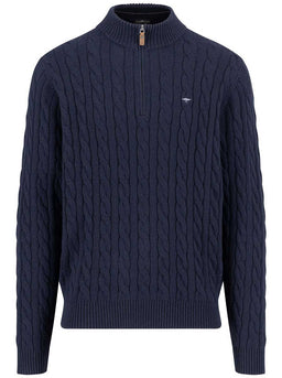 Fynch Hatton Knitwear & Jumpers Fynch Hatton - 1/4 Zip Cotton Cable Knit Navy Jumper