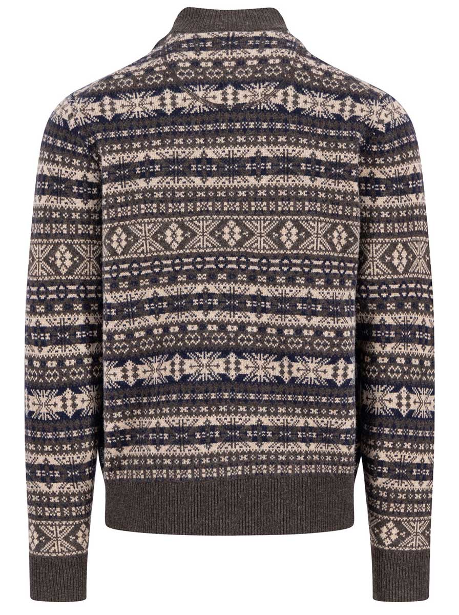 Fynch Hatton Knitwear & Jumpers Fynch Hatton - 1/4 Zip Lambswool Dark Chocolate Jacquard Jumper
