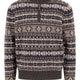 Fynch Hatton Knitwear & Jumpers Fynch Hatton - 1/4 Zip Lambswool Dark Chocolate Jacquard Jumper