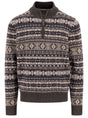Fynch Hatton Knitwear & Jumpers Fynch Hatton - 1/4 Zip Lambswool Dark Chocolate Jacquard Jumper