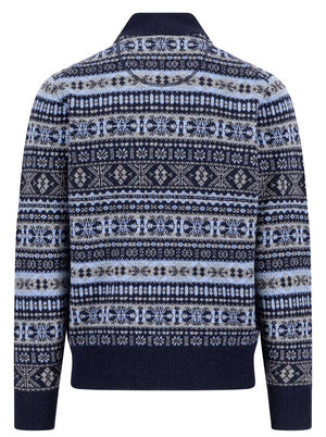 Fynch Hatton Knitwear & Jumpers Fynch Hatton - 1/4 Zip Lambswool Navy Jacquard Jumper