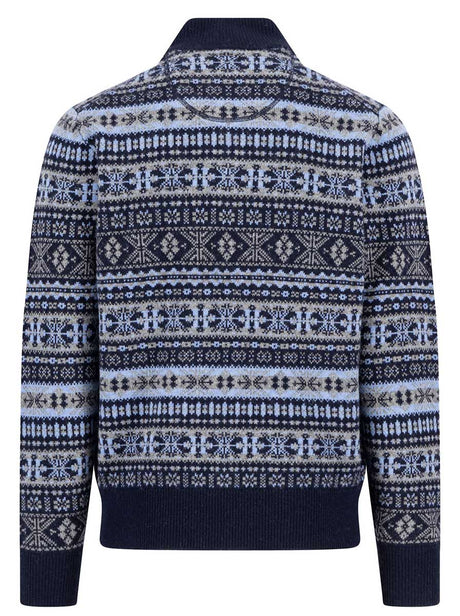 Fynch Hatton Knitwear & Jumpers Fynch Hatton - 1/4 Zip Lambswool Navy Jacquard Jumper