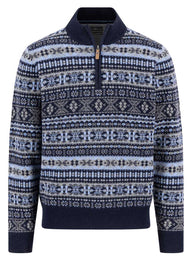 Fynch Hatton Knitwear & Jumpers Fynch Hatton - 1/4 Zip Lambswool Navy Jacquard Jumper