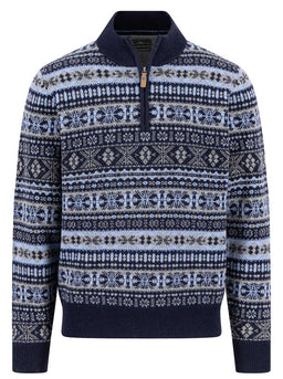 Fynch Hatton Knitwear & Jumpers Fynch Hatton - 1/4 Zip Lambswool Navy Jacquard Jumper