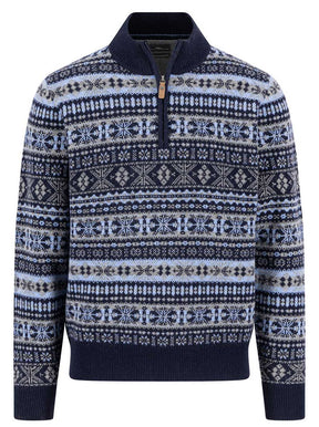 Fynch Hatton Knitwear & Jumpers Fynch Hatton - 1/4 Zip Lambswool Navy Jacquard Jumper