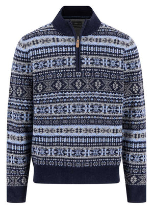 Fynch Hatton Knitwear & Jumpers Fynch Hatton - 1/4 Zip Lambswool Navy Jacquard Jumper