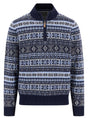 Fynch Hatton Knitwear & Jumpers Fynch Hatton - 1/4 Zip Lambswool Navy Jacquard Jumper