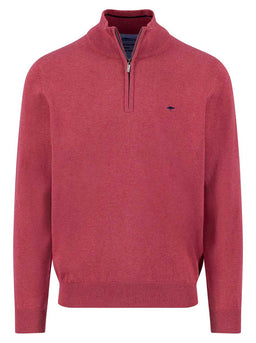 Fynch Hatton Knitwear & Jumpers Fynch Hatton - 1/4 Zip Superfine Cotton Berry Jumper