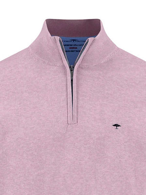Fynch Hatton Knitwear & Jumpers Fynch Hatton - 1/4 Zip Superfine Cotton Magnolia Jumper