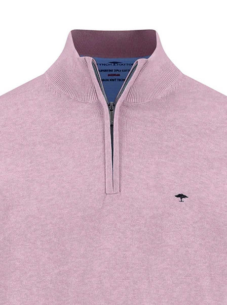 Fynch Hatton Knitwear & Jumpers Fynch Hatton - 1/4 Zip Superfine Cotton Magnolia Jumper