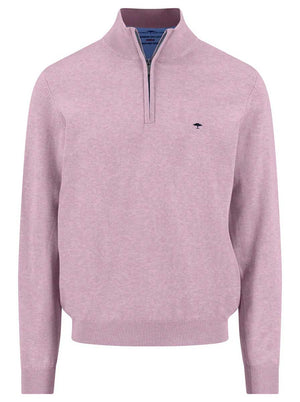 Fynch Hatton Knitwear & Jumpers Fynch Hatton - 1/4 Zip Superfine Cotton Magnolia Jumper