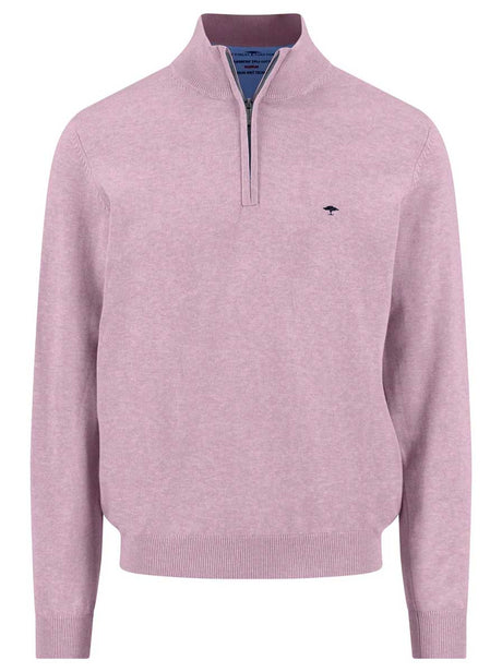 Fynch Hatton Knitwear & Jumpers Fynch Hatton - 1/4 Zip Superfine Cotton Magnolia Jumper