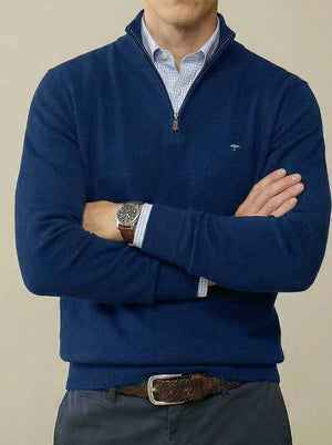 Fynch Hatton Knitwear & Jumpers Fynch Hatton - 1/4 Zip Superfine Cotton Midnight Jumper