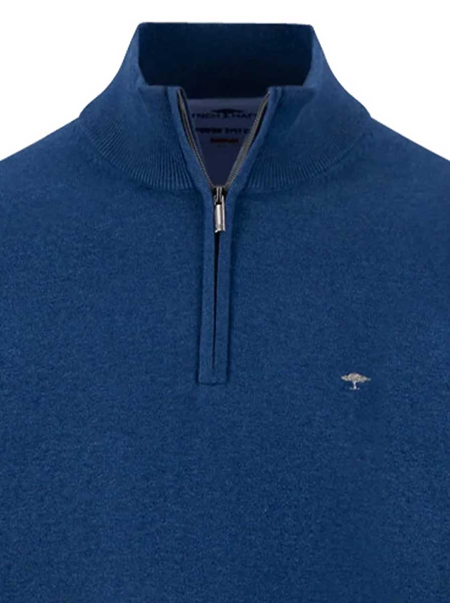 Fynch Hatton Knitwear & Jumpers Fynch Hatton - 1/4 Zip Superfine Cotton Midnight Jumper