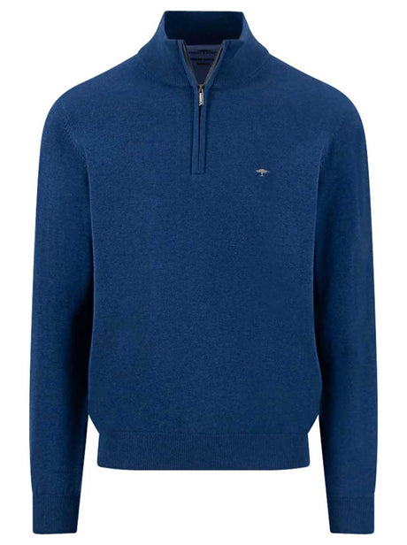 Fynch Hatton Knitwear & Jumpers Fynch Hatton - 1/4 Zip Superfine Cotton Midnight Jumper