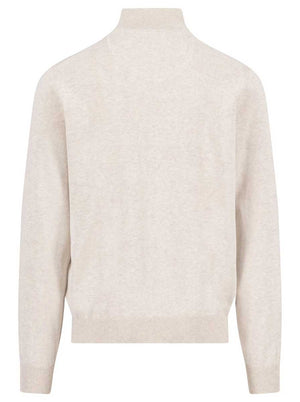 Fynch Hatton Knitwear & Jumpers Fynch Hatton - 1/4 Zip Superfine Cotton Off White Jumper