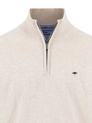 Fynch Hatton Knitwear & Jumpers Fynch Hatton - 1/4 Zip Superfine Cotton Off White Jumper