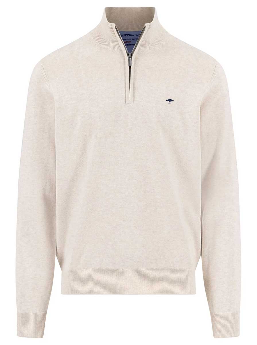 Fynch Hatton Knitwear & Jumpers Fynch Hatton - 1/4 Zip Superfine Cotton Off White Jumper