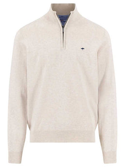 Fynch Hatton Knitwear & Jumpers Fynch Hatton - 1/4 Zip Superfine Cotton Off White Jumper