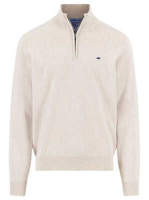 Fynch Hatton Knitwear & Jumpers Fynch Hatton - 1/4 Zip Superfine Cotton Off White Jumper