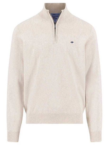 Fynch Hatton Knitwear & Jumpers Fynch Hatton - 1/4 Zip Superfine Cotton Off White Jumper