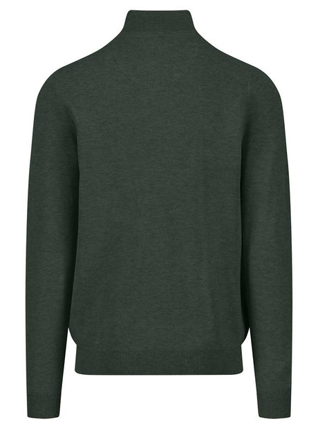 Fynch Hatton Knitwear & Jumpers Fynch Hatton - 1/4 Zip Textured Cotton Dark Ivy Jumper