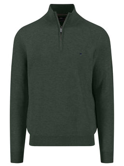 Fynch Hatton Knitwear & Jumpers Fynch Hatton - 1/4 Zip Textured Cotton Dark Ivy Jumper