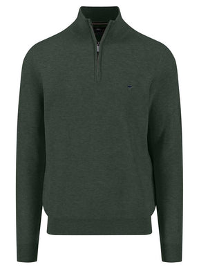 Fynch Hatton Knitwear & Jumpers Fynch Hatton - 1/4 Zip Textured Cotton Dark Ivy Jumper