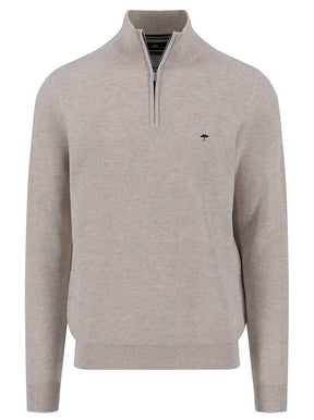 Fynch Hatton Knitwear & Jumpers Fynch Hatton - 1/4 Zip Textured Cotton Winter White Jumper