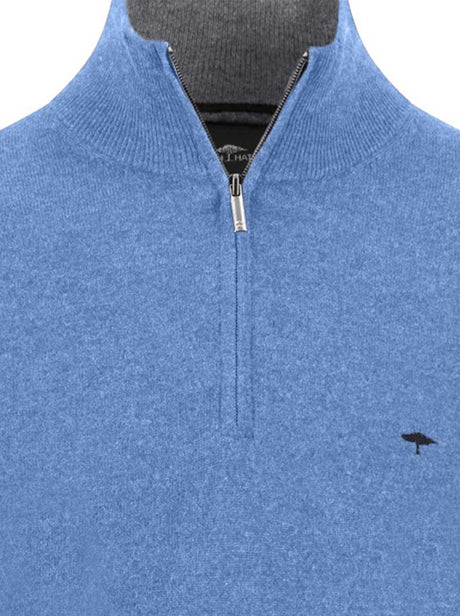 Fynch Hatton Knitwear & Jumpers Fynch Hatton - 1/4 Zip Wool/Cashmere Crystal Blue Jumper