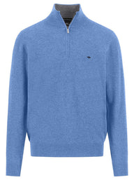 Fynch Hatton Knitwear & Jumpers Fynch Hatton - 1/4 Zip Wool/Cashmere Crystal Blue Jumper