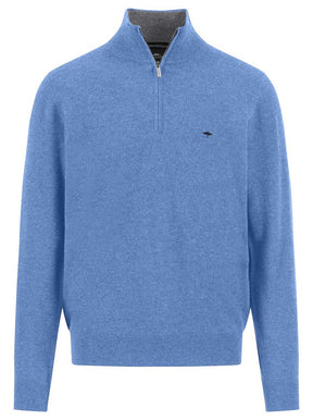 Fynch Hatton Knitwear & Jumpers Fynch Hatton - 1/4 Zip Wool/Cashmere Crystal Blue Jumper