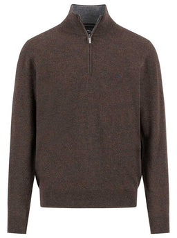 Fynch Hatton Knitwear & Jumpers Fynch Hatton - 1/4 Zip Wool/Cashmere Dark Chocolate Jumper