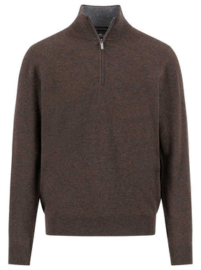 Fynch Hatton Knitwear & Jumpers Fynch Hatton - 1/4 Zip Wool/Cashmere Dark Chocolate Jumper