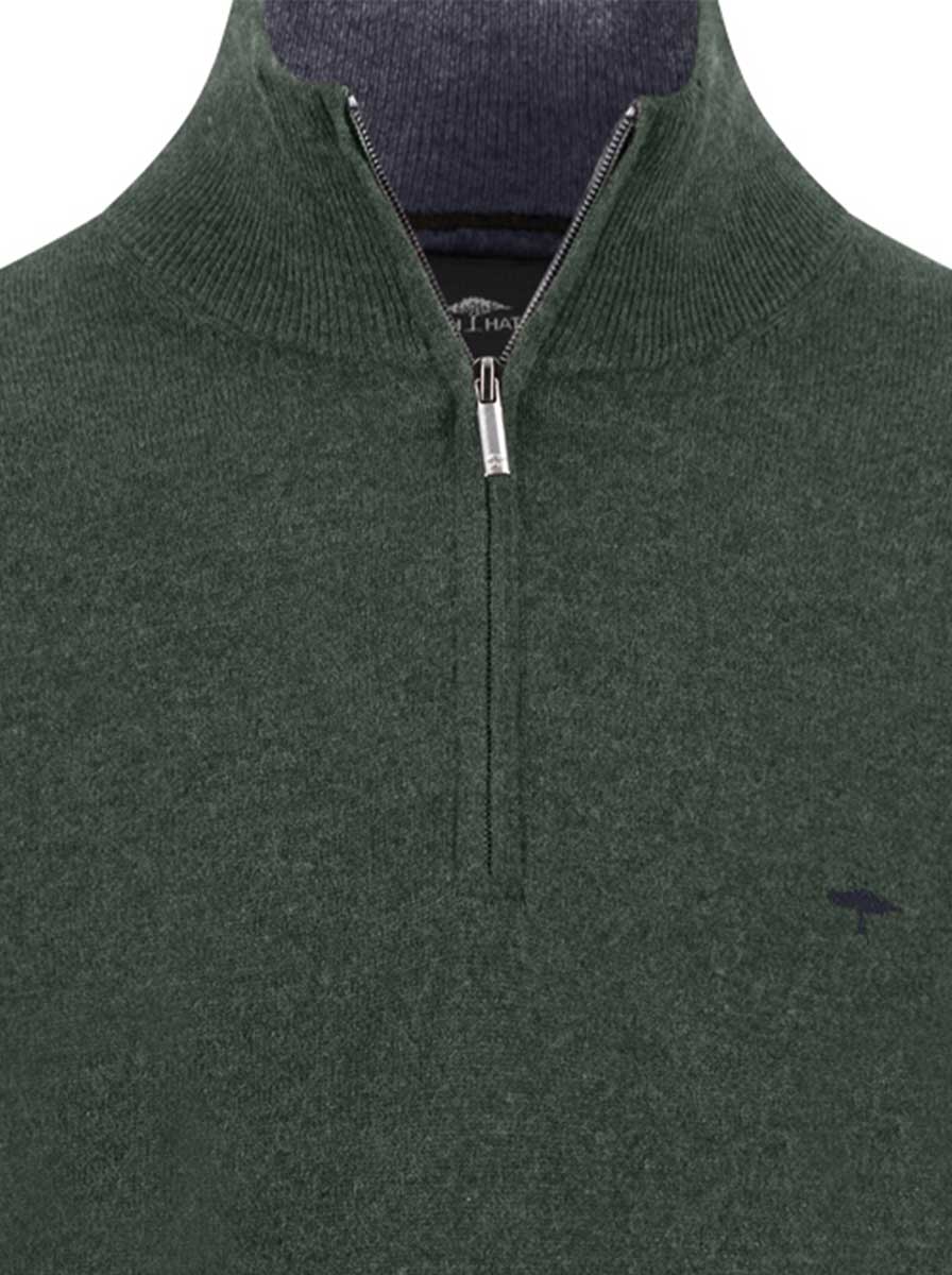Fynch Hatton Knitwear & Jumpers Fynch Hatton - 1/4 Zip Wool/Cashmere Dark Ivy Jumper