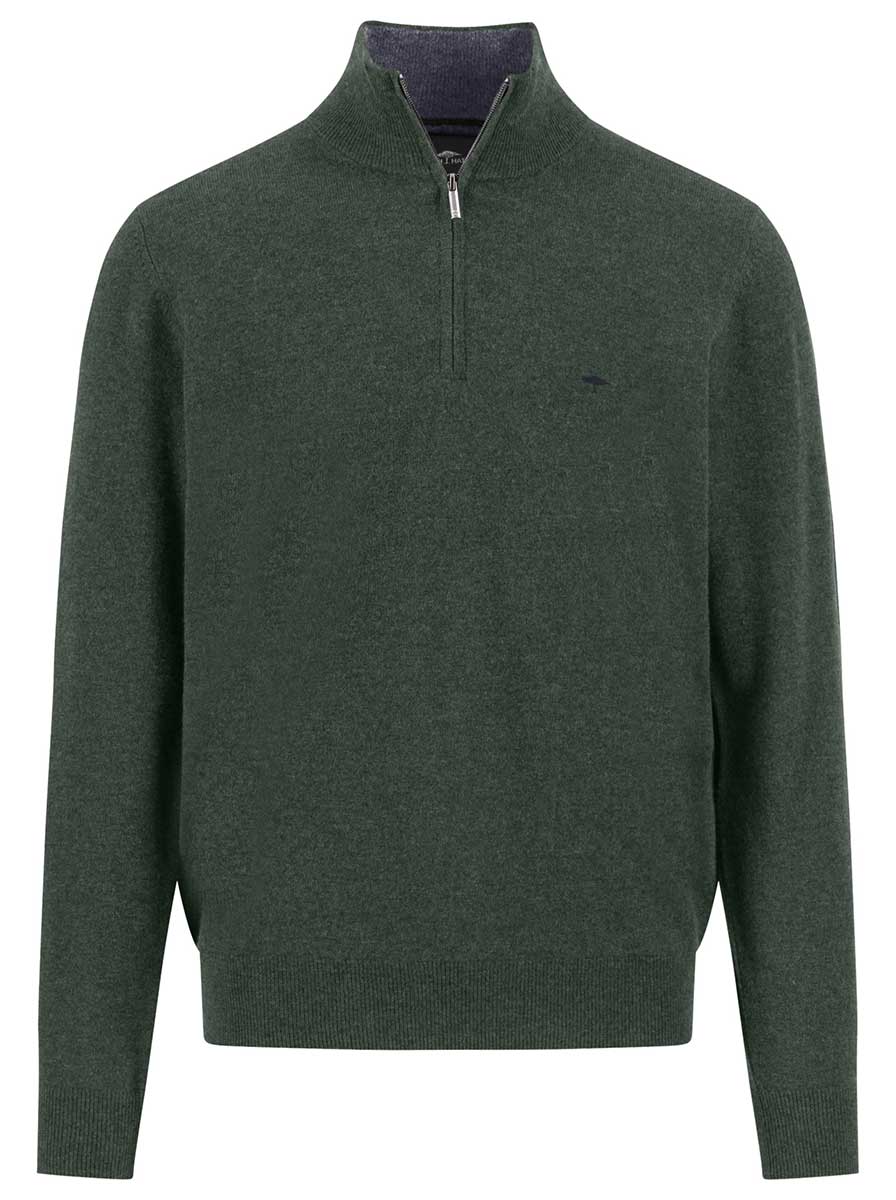 Fynch Hatton Knitwear & Jumpers Fynch Hatton - 1/4 Zip Wool/Cashmere Dark Ivy Jumper
