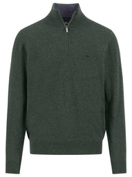 Fynch Hatton Knitwear & Jumpers Fynch Hatton - 1/4 Zip Wool/Cashmere Dark Ivy Jumper