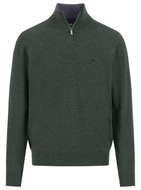 Fynch Hatton Knitwear & Jumpers Fynch Hatton - 1/4 Zip Wool/Cashmere Dark Ivy Jumper