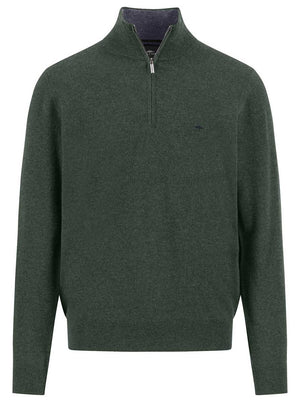 Fynch Hatton Knitwear & Jumpers Fynch Hatton - 1/4 Zip Wool/Cashmere Dark Ivy Jumper