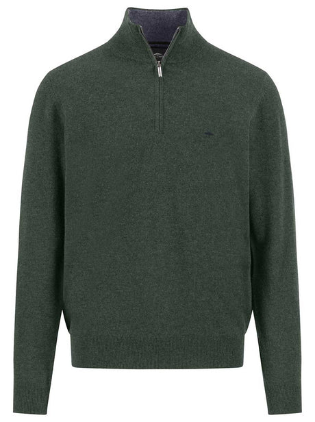 Fynch Hatton Knitwear & Jumpers Fynch Hatton - 1/4 Zip Wool/Cashmere Dark Ivy Jumper