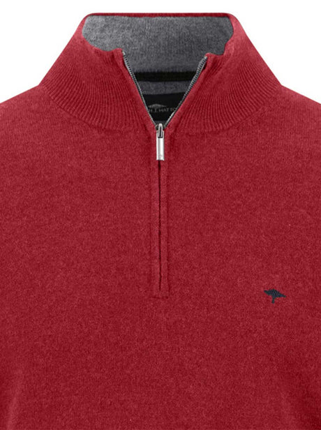 Fynch Hatton Knitwear & Jumpers Fynch Hatton - Brick Wool/Cashmere 1/4 Zip Jumper